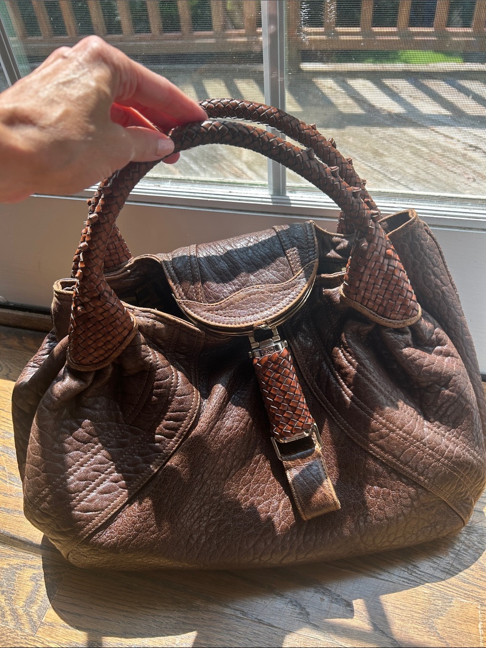 Fendi Spy bag Braided-Trim Brown Leather Shoulder Bag with Gold Hardware - Picture 2 of 11